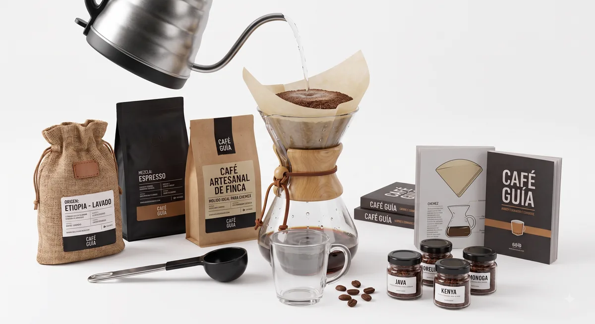 Cafetera Chemex de cristal con mango de madera