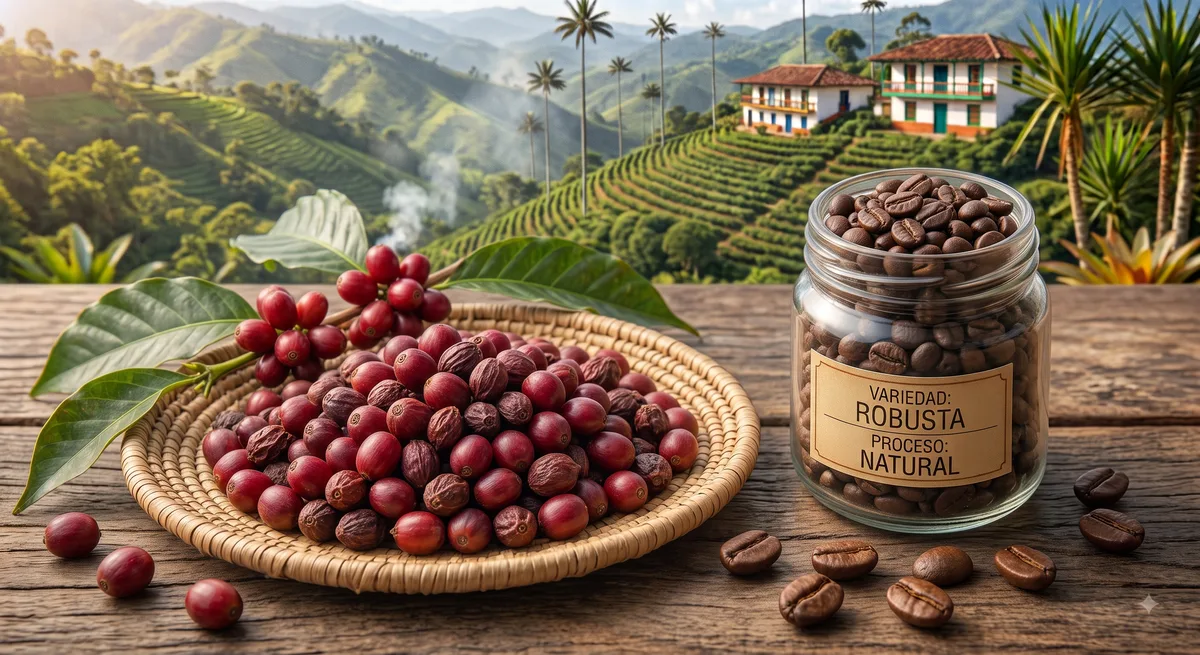 Cerezas de café enteras secándose al sol sobre camas africanas elevadas
