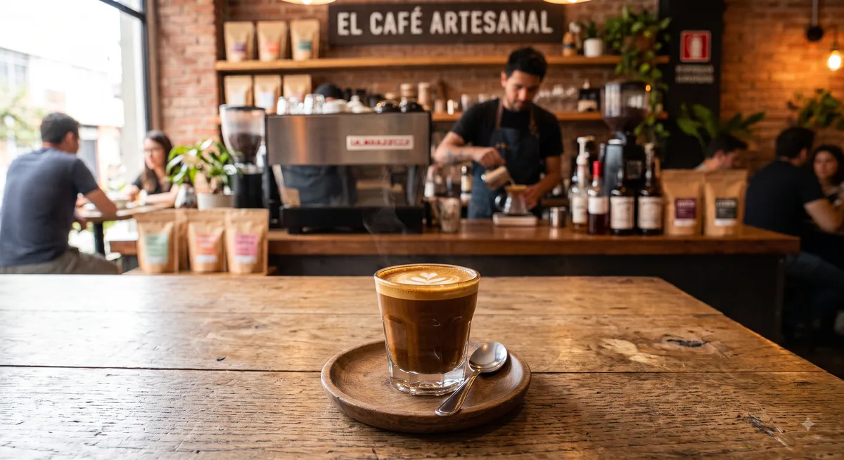 Taza pequeña de cortado con una capa fina de leche sobre el espresso